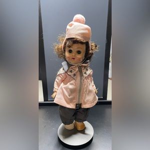 Ginny Vogue Doll Vntg MCM In Pink & Grey Winter Wear Brunette WALKER
